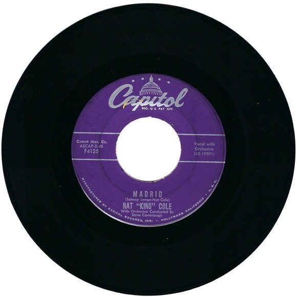 Nat King Cole ‎– Give Me Your Love / Madrid - Capitol 45 RPM Vinyl '59 - Picture 2 of 2